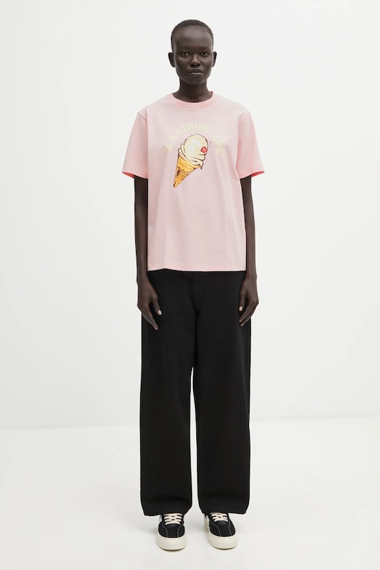 Βαμβακερό μπλουζάκι A Bathing Ape Ice Cream 001TEL302043L ροζ