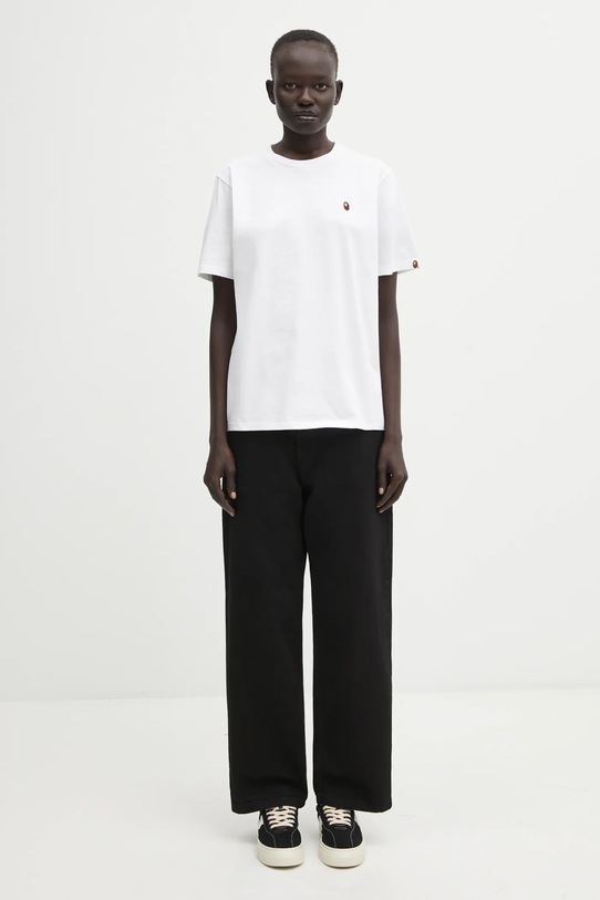 Βαμβακερό μπλουζάκι A Bathing Ape Ape Head One Point 001TEL302070L λευκό