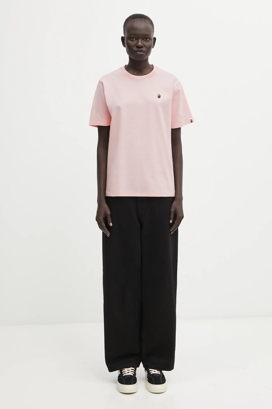 Βαμβακερό μπλουζάκι A Bathing Ape Ape Head One Point 001TEL302070L ροζ