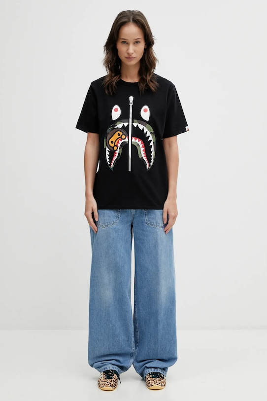 A Bathing Ape t-shirt bawełniany 1st Camo Milo Shark 002TEL802015L czarny