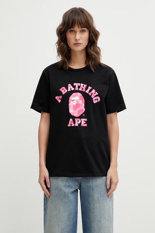A Bathing Ape t-shirt bawełniany Camo College nadruk czarny 001TEL802016L