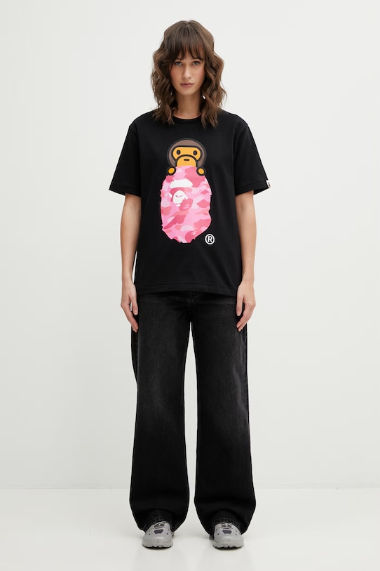 A Bathing Ape t-shirt bawełniany Color Camo Milo On Ape Head 002TEL802017L czarny