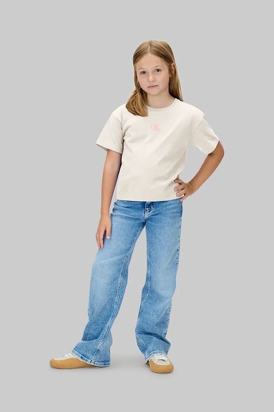 Dziewczynka Calvin Klein Jeans t-shirt bawełniany dziecięcy IG0IG02136.9BYA beżowy
