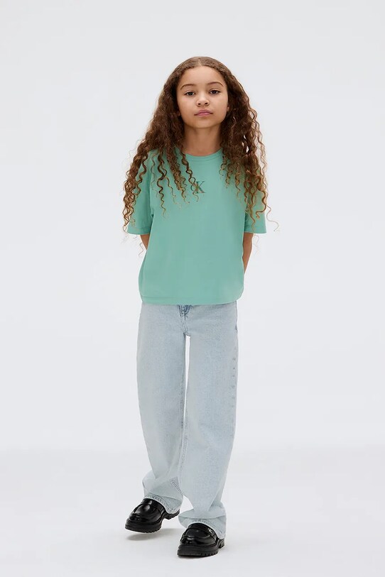 Девочка Детская хлопковая футболка Calvin Klein Jeans IG0IG02136.9BYA бирюзовый
