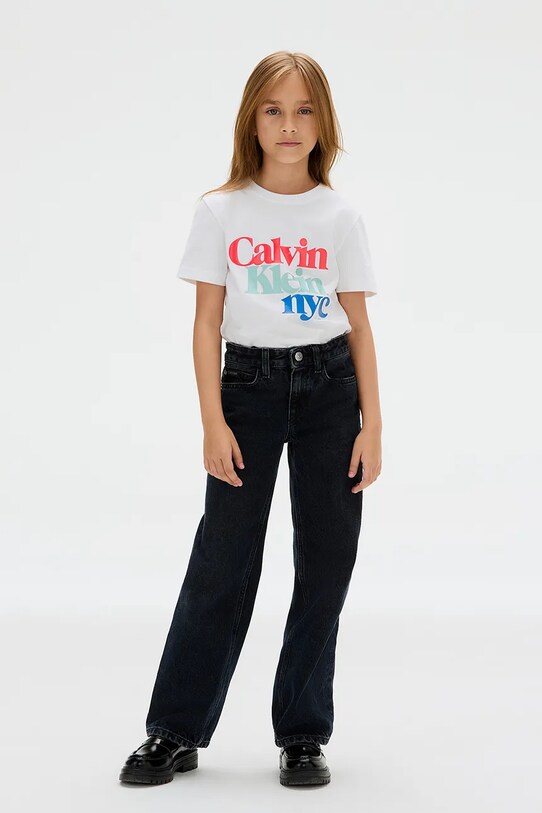 Девочка Детская хлопковая футболка Calvin Klein Jeans IG0IG02991.128.170.9BYA белый