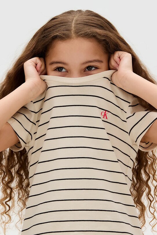Дитяча бавовняна футболка Calvin Klein Jeans IG0IG02992.9BYA бежевий AW25