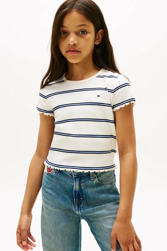 Tommy Hilfiger t-shirt dziecięcy z elastanem beżowy KG0KG08590.104.122.9BYA