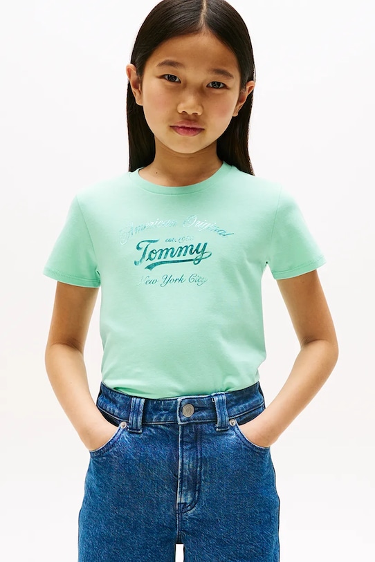 Tommy Hilfiger t-shirt okrągły turkusowy KG0KG08636.128.176.9BYA