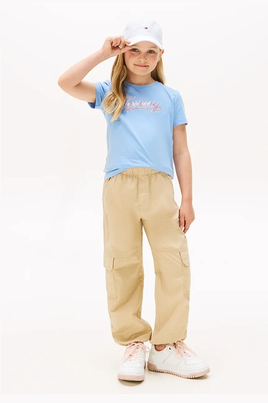 Dziewczynka Tommy Hilfiger t-shirt bawełniany dziecięcy KG0KG08637.128.176.9BYA niebieski