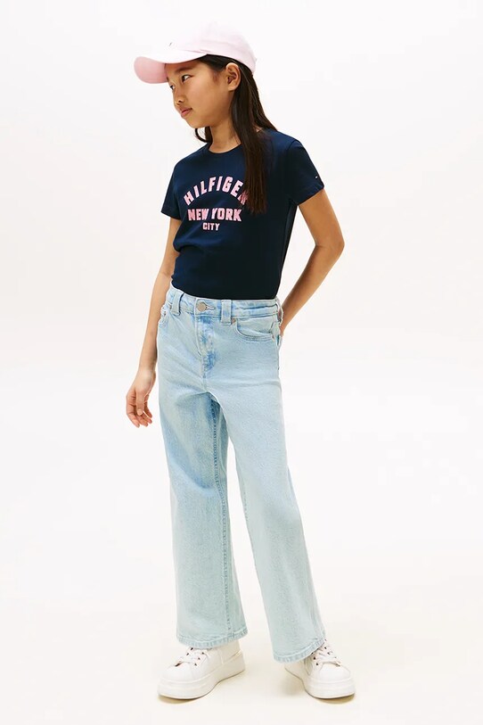 Dziewczynka Tommy Hilfiger t-shirt bawełniany dziecięcy KG0KG08813.9BYA granatowy