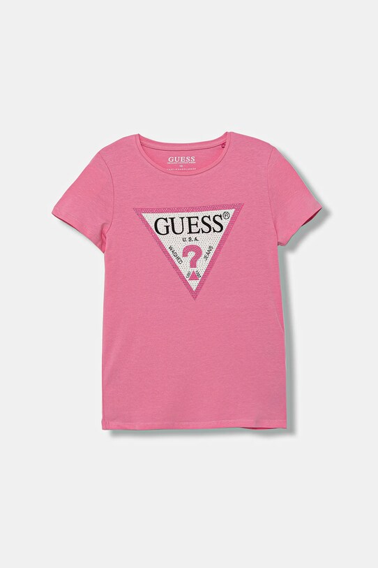 Guess t-shirt dziecięcy z elastanem różowy J2YI51.K6YW1.9BYA