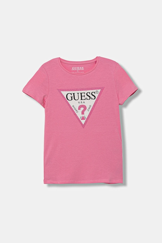 Guess t-shirt dziecięcy z elastanem różowy J2YI51.K6YW1.9BYA