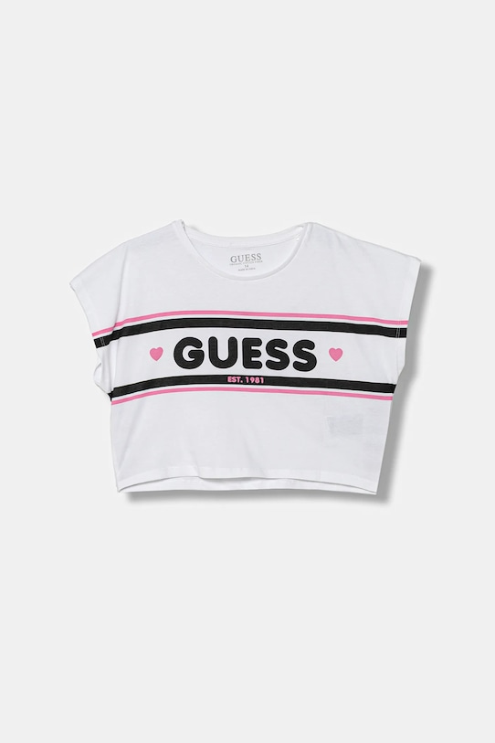 Guess t-shirt bawełniany dziecięcy nadruk biały J5YI11.K8HM4.9BYA