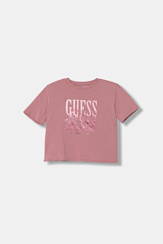 Guess t-shirt dziecięcy z elastanem różowy J5YI31.K6YW4.9BYA