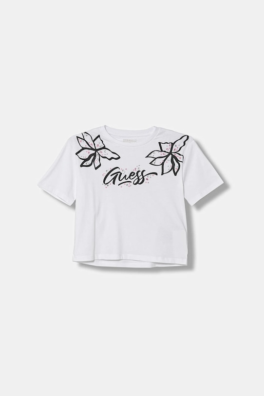 Guess t-shirt bawełniany dziecięcy nadruk biały J5YI33.K8HM4.9BYA