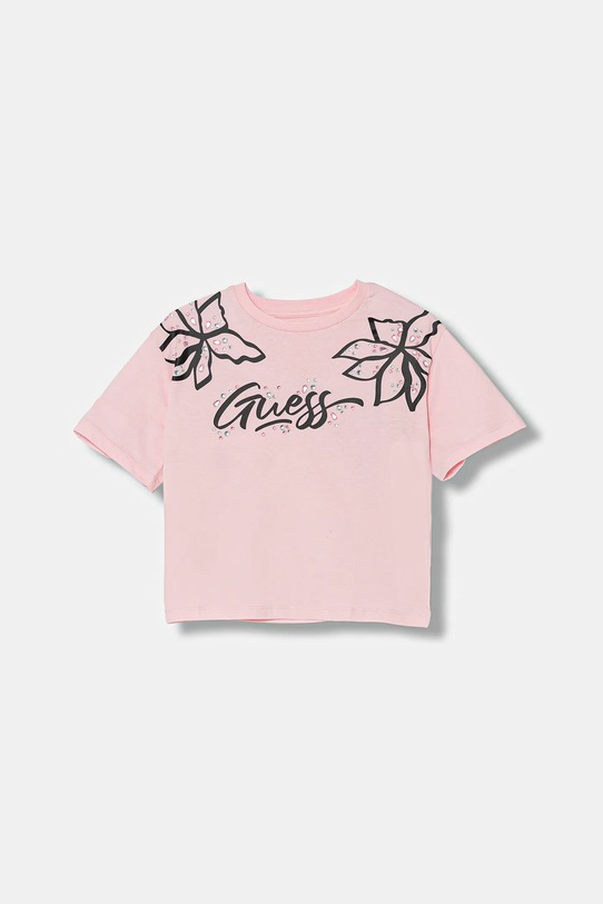 Guess t-shirt bawełniany dziecięcy nadruk różowy J5YI33.K8HM4.9BYA
