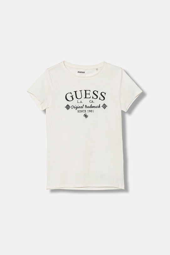 Guess t-shirt bawełniany dziecięcy aplikacja beżowy J5YI40.I3Z14.9BYA