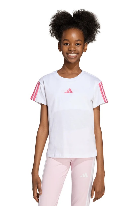 adidas t-shirt bawełniany dziecięcy aplikacja biały JY4973