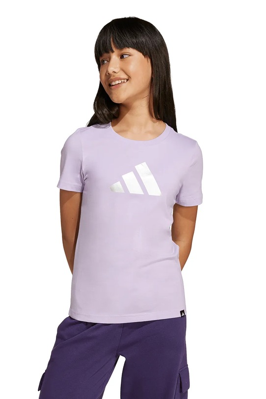 Dětské bavlněné tričko adidas kulatý fialová JV5263