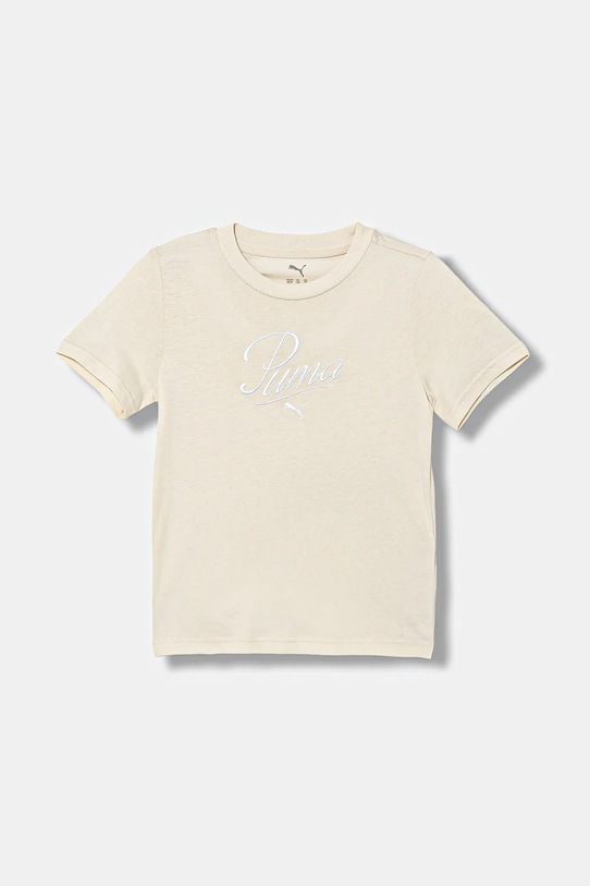 Puma t-shirt bawełniany dziecięcy ESS SCRIPT Tee G wzorzyste beżowy 685805
