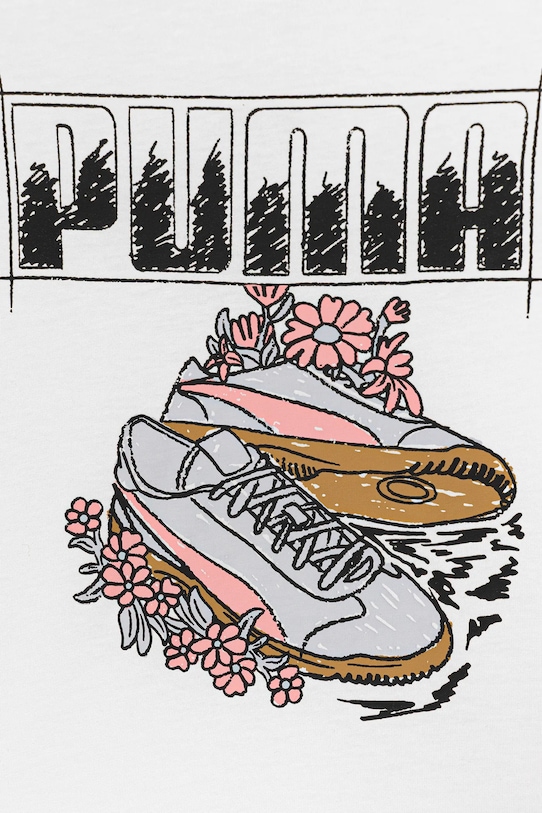 Dziewczynka Puma t-shirt bawełniany dziecięcy GRAPHIC Sneaker Tee G 688496 biały