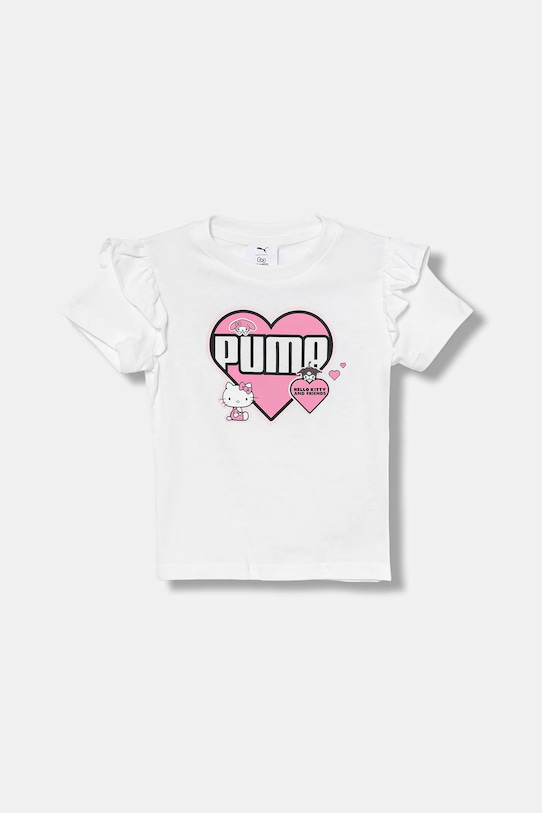 Puma tricou de bumbac pentru copii PUMA X HELLO KITTY & FRIENDS Ruffle Tee print alb 632386
