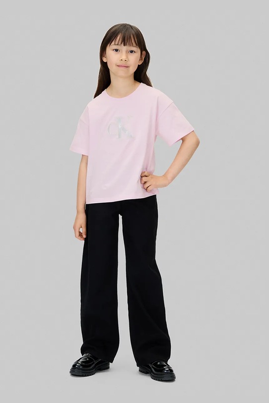 Дівчинка Дитяча бавовняна футболка Calvin Klein Jeans IG0IG03040.104.116.9BYA рожевий