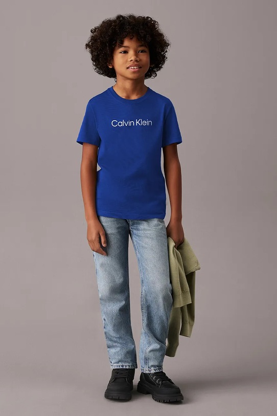 Дитяча бавовняна футболка Calvin Klein Jeans темно-синій IU0IU00682.128.170.9BYA