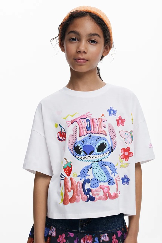 Desigual t-shirt bawełniany dziecięcy nadruk biały 25WGTK15