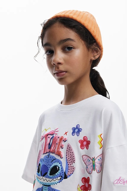 Desigual t-shirt bawełniany dziecięcy 25WGTK15 biały