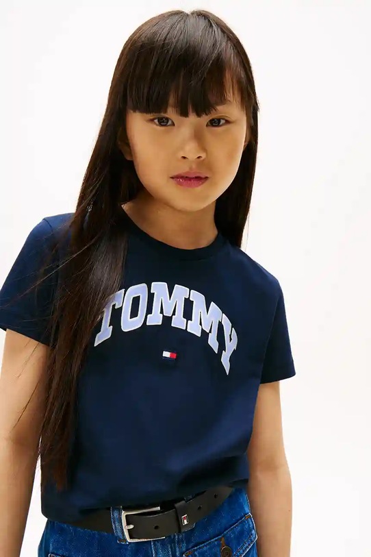 Девочка Детская хлопковая футболка Tommy Hilfiger KG0KG08806.9BYA тёмно-синий