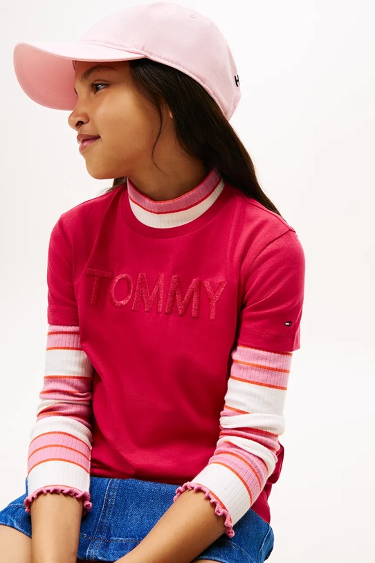 Dziewczynka Tommy Hilfiger t-shirt bawełniany dziecięcy KG0KG08899.9BYA różowy