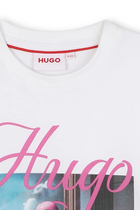 Παιδικό βαμβακερό μπλουζάκι HUGO λευκό G00495.156