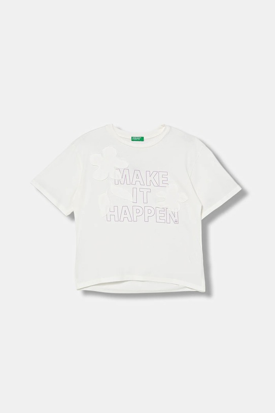 United Colors of Benetton t-shirt bawełniany dziecięcy nadruk biały 3I1XC10QD.G.seasonal