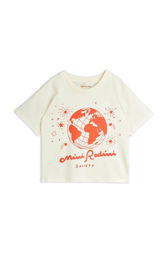 Mini Rodini t-shirt bawełniany dziecięcy Mini Rodini society 2562011811 beżowy AW25