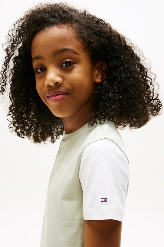 Chłopiec Tommy Hilfiger t-shirt bawełniany dziecięcy KS0KS00594.9BYA turkusowy