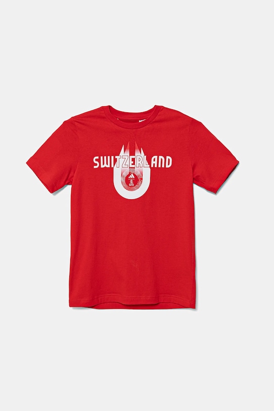 Detské bavlnené tričko adidas Performance SWITZERLAND bavlna červená JZ9002