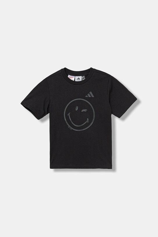 Детска памучна тениска adidas x Smiley надпис черен JN2160