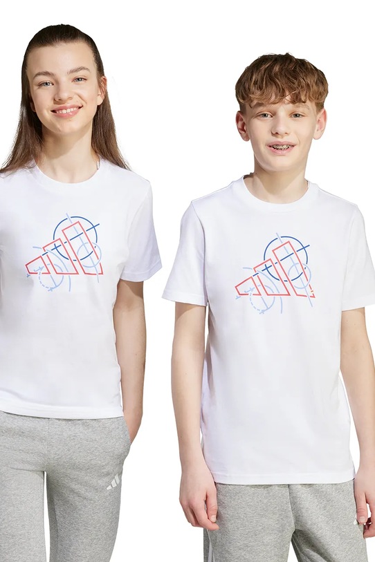 Detské bavlnené tričko adidas bavlna biela JV5100