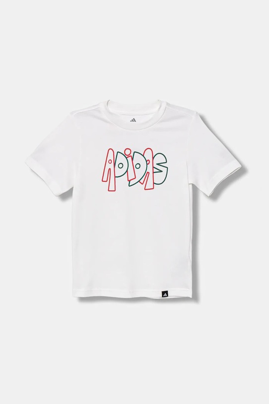 Παιδικό βαμβακερό μπλουζάκι adidas στάμπα λευκό JV5245