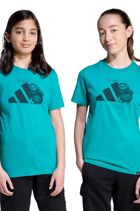adidas t-shirt bawełniany dziecięcy nadruk zielony JV5253