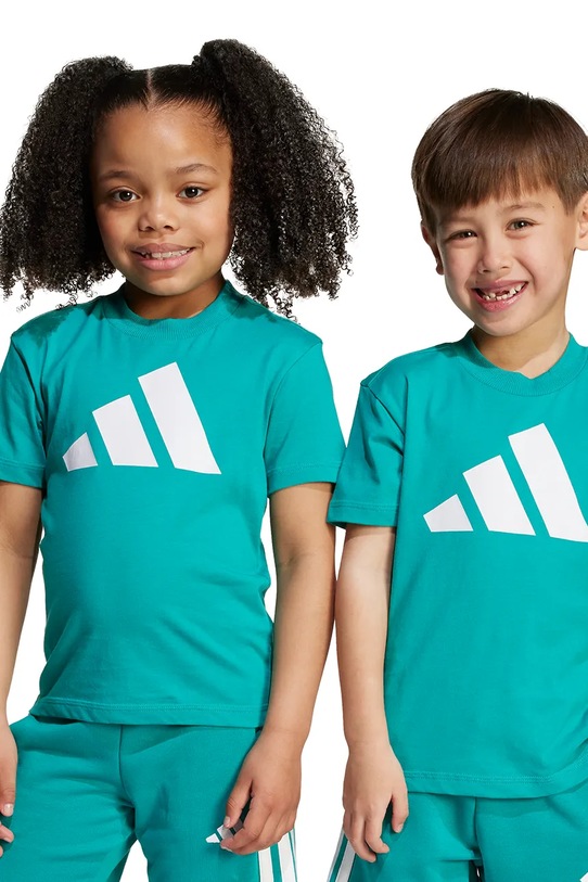 Dětské bavlněné tričko adidas kulatý tyrkysová JW2415