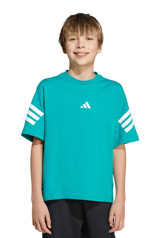 Мальчик Детская хлопковая футболка adidas JW7531 бирюзовый