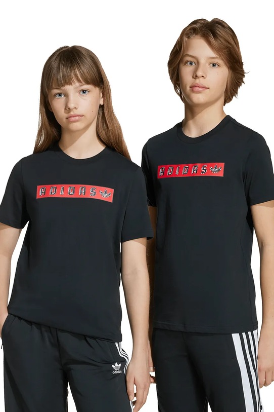 Dětské bavlněné tričko adidas Originals kulatý černá JY2822