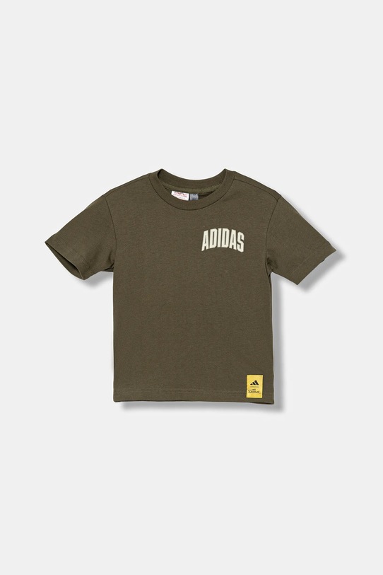 Детска памучна тениска adidas JL9195 зелен AW25
