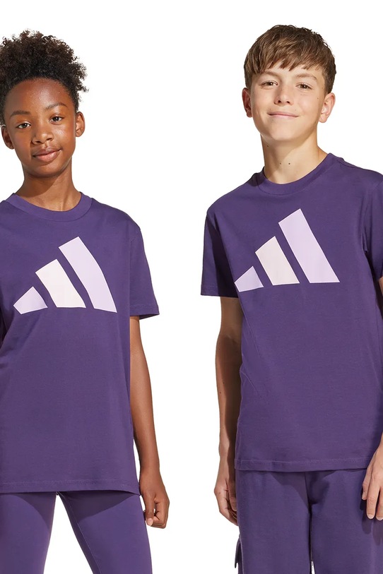 Dětské bavlněné tričko adidas kulatý fialová JY0300
