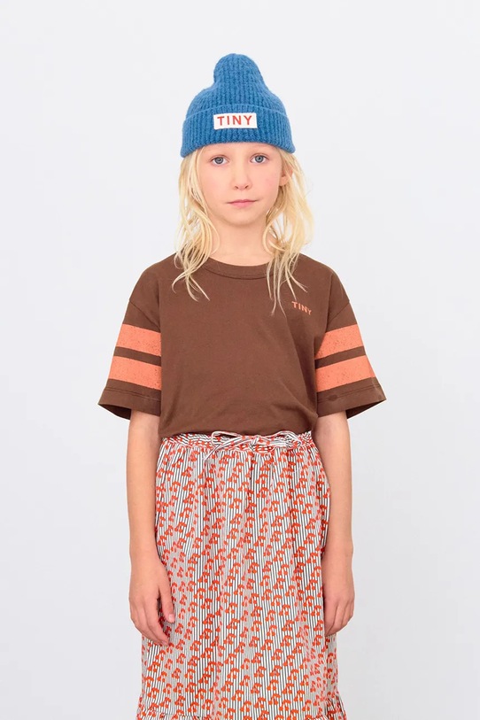 Tinycottons t-shirt bawełniany dziecięcy STRIPES LOGO TEE nadruk brązowy AW25.001