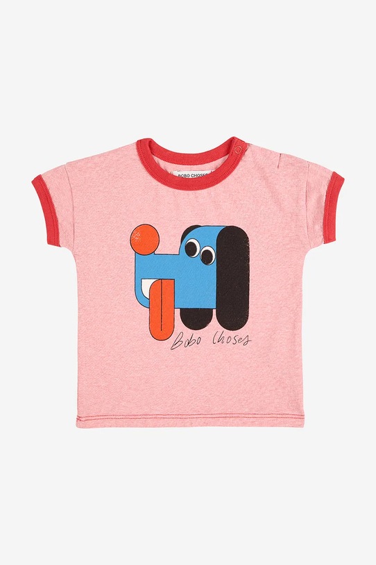 Детска памучна тениска Bobo Choses Doggy Mate 225AB031 розов AW25