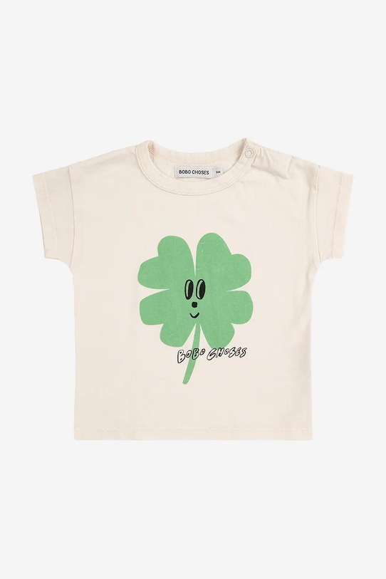 Bobo Choses t-shirt bawełniany dziecięcy Lucky Clover nadruk biały 225AB032