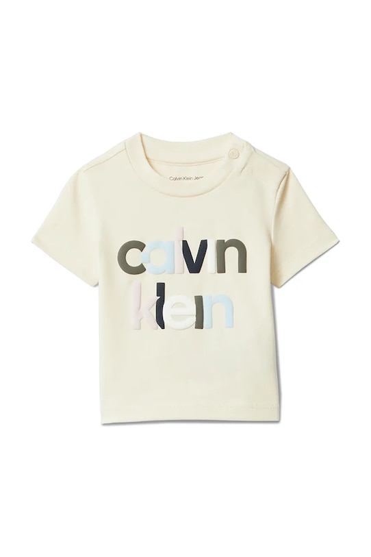 Detské bavlnené tričko Calvin Klein Jeans s elastanom béžová IN0IN00332.9BYA